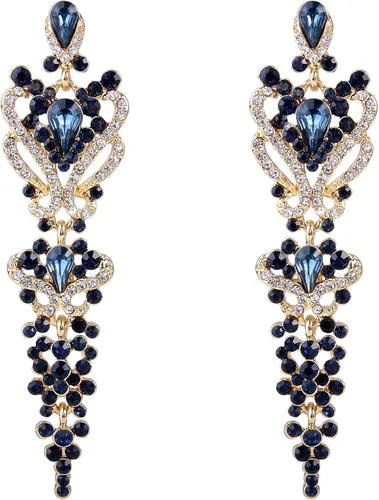 EVER FAITH Aretes colgantes con nudo floral inspirado en Gastby de cristal austriaco para mujer color dorado Cristal