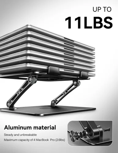 Miniatura 4 de ivoler Soporte Ajustable para Laptop con Base Giratoria de 360°, Soporte Ergonómico para Laptop para Escritorio, Elevador de Laptop Plegable