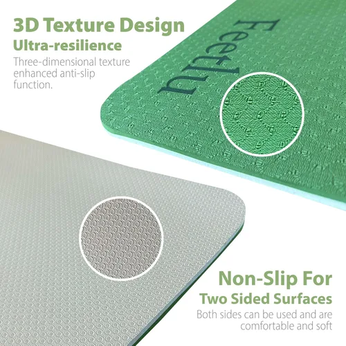 Miniatura 3 de Tapete de yoga para ejercicios extra grueso con correa - 2/5 pulgadas (10 mm), tapete antideslizante para entrenamiento de yoga, pilates y Verde