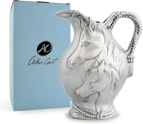 Arthur Court Jarra de agua de aluminio para caballo y cuerda, de metal, para agua caliente/fría, té helado y bebidas de jugo, 10 pulgadas de alto