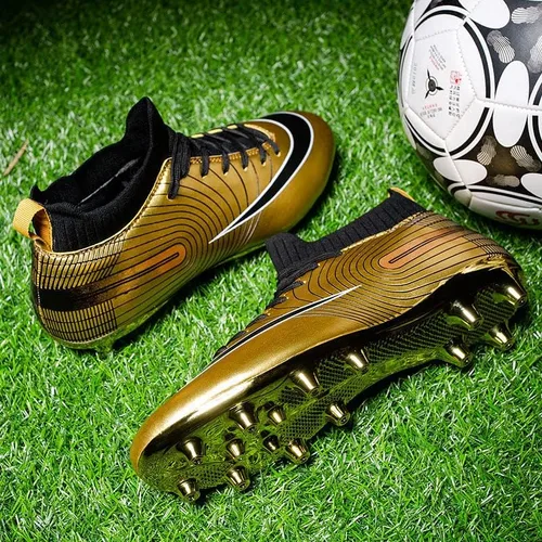 Miniatura 7 de Botines de fútbol de grado profesional botas de fútbol unisex de alta calidad con picos y suelas de suela dorada para entrenamiento en exteriores e