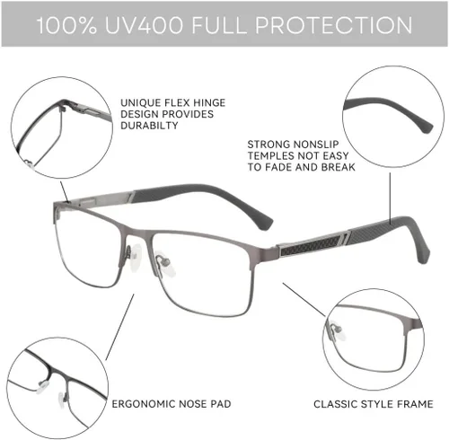 Miniatura 5 de ZENOTTIC Gafas de lectura con luz azul para hombre, lectores de computadora, marco de metal cuadrado de moda, antirreflejos
