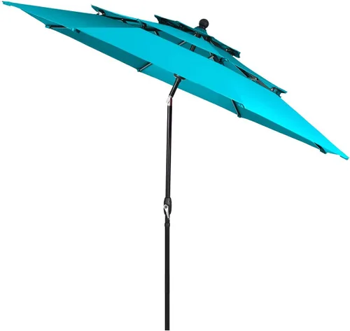 Miniatura 12 de Tangkula Sombrilla de patio de 3 niveles de 10 pies, sombrilla de aluminio con doble ventilación para exteriores, con manivela, para mercado, patio