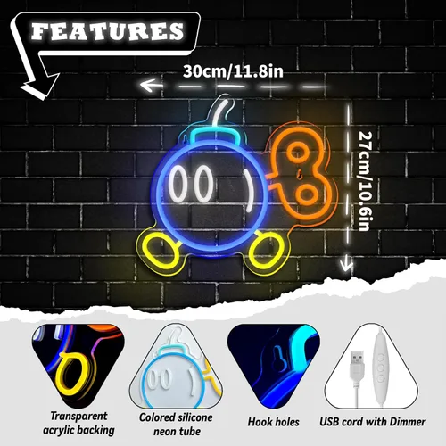 Miniatura 5 de Señal de Neón de Juegos para Decoración de Habitación de Juego, Luces de Neón de Anime Enchufables y Regulables con USB para Dormitorio de Niños