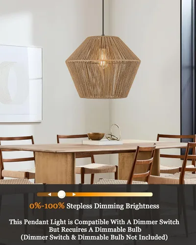 Miniatura 2 de ELYONA Lámpara Colgante Tejida Grande de 16.5 pulgadas Candelabro Moderno Boho Pantalla de Cesta de Ratán Tejida a Mano Accesorios de Lámpara