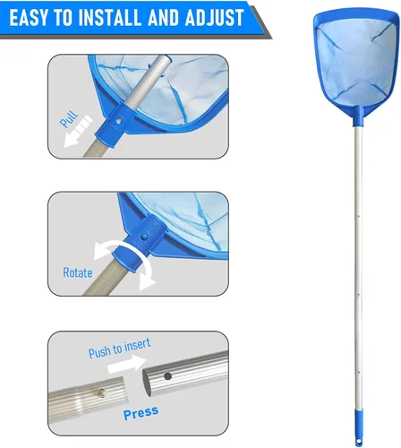 Miniatura 3 de Poolvio Red de desnatador de hojas para piscina, con 5 secciones telescópica de aluminio y malla fina de nailon, herramienta de limpieza de piscina