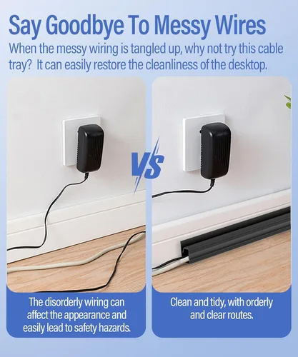 Miniatura 5 de Paquete de 6 unidades de organizador de cables debajo del escritorio, canal J con cinta de doble cara, bandeja organizadora de cables