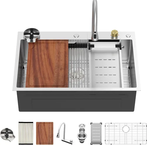 Miniatura 61 de Fregadero de cocina para exteriores, 21 x 20 pulgadas, fregadero de barra para exteriores, fregaderos de cocina de acero inoxidable de montaje