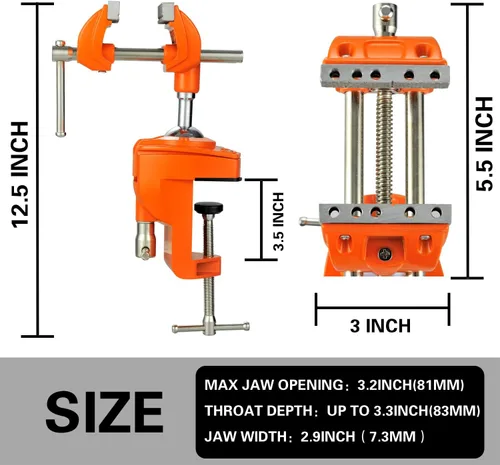 Miniatura 2 de MAXMAN Tornillo de banco de abrazadera con poste universal, tornillo de banco de carpintería, acero fundido resistente de 360°, tornillo de Naranja
