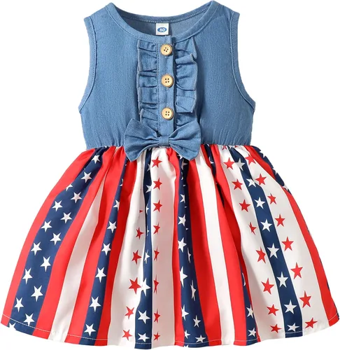 LYSMuch Traje del Día de la Independencia para niñas pequeñas, vestido de bandera estadounidense del 4 de julio, ropa patriótica para niños