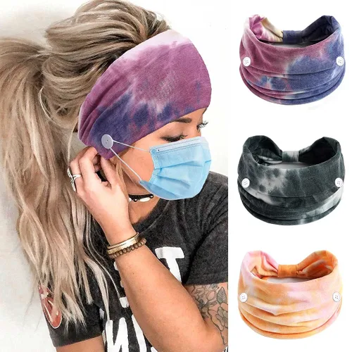 Miniatura 10 de Diadema con botones bohemios, bandas anchas anudadas, diademas elásticas para enfermeras, bandas para la cabeza para mujeres, para entrenamiento