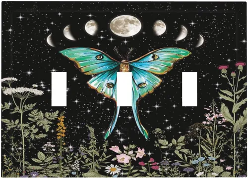 Miniatura 23 de Cubiertas de Interruptor de Luz de Palanca Simple con Diseño Abstracto de Sol Amanecer Retro, Placa Decorativa Arcoíris Atardecer de 1 Gang, Placa