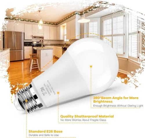 Miniatura 5 de Bombillas LED equivalentes a 100 W, 1500 lúmenes, A19 13 W 2700 K, blanco cálido, no regulable, superbrillante, sin parpadeo, bombillas de rosca