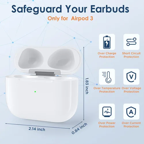 Miniatura 3 de Funda de carga inalámbrica compatible con Airpod de 3ª generación, funda de carga de repuesto para Airpod de 3ª generación con batería de 660 mAh
