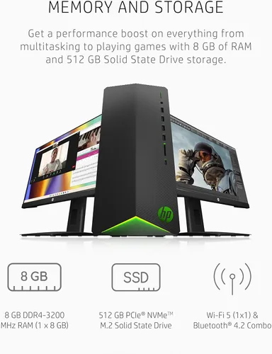 Miniatura 3 de HP Pavilion Computadora de escritorio para gaming, AMD Radeon RX 5500, procesador AMD Ryzen 3 5300G, 8 GB RAM, 512 GB SSD, Windows 11 Home, 9