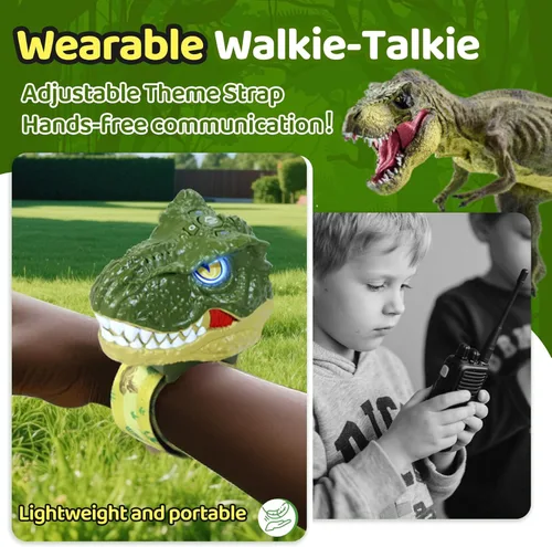 Miniatura 4 de Vvinca Walkie Talkies de dinosaurio para niños, paquete de 2 – Juguetes de juguete al aire libre para niños de 3 a 12 años, 1000 pies de largo