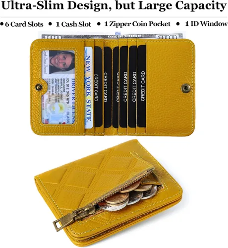 Miniatura 2 de Repterbo Billetera para mujer, con bloqueo RFID, pequeña, compacta, plegable, de piel auténtica, con bolsillo, mini carteras para mujeres