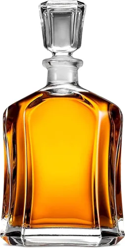 Bormioli Rocco Capitol - Decantador de vidrio, tapón geométrico hermético, decantador de whisky de 23.75 onzas para vino, bourbon, brandy, licor,