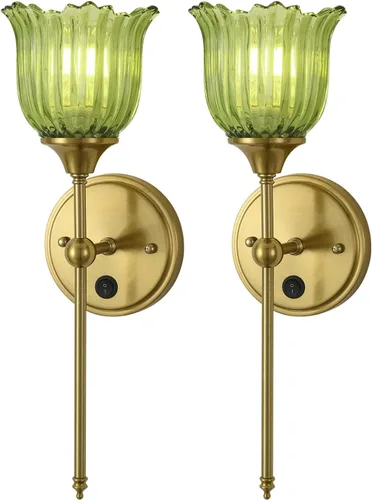 Miniatura 13 de Juego de 2 apliques de pared modernos con pantalla de cristal de flor ámbar, accesorios de luz de pared de tocador de baño de mediados de siglo