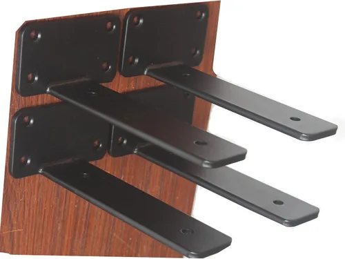 Miniatura 68 de Paquete de 2 - Soportes de estante en L ocultos negros de 4 pulgadas (1/5 pulgada de grosor) Soportes de estante flotante de hierro Soportes