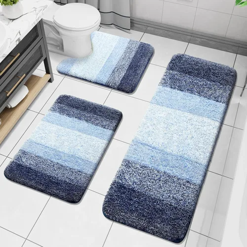Miniatura 31 de Arotive - Juego de alfombras de baño de 3 piezas, alfombras de baño extra suaves y absorbentes, alfombrillas de baño lavables a máquina y que se