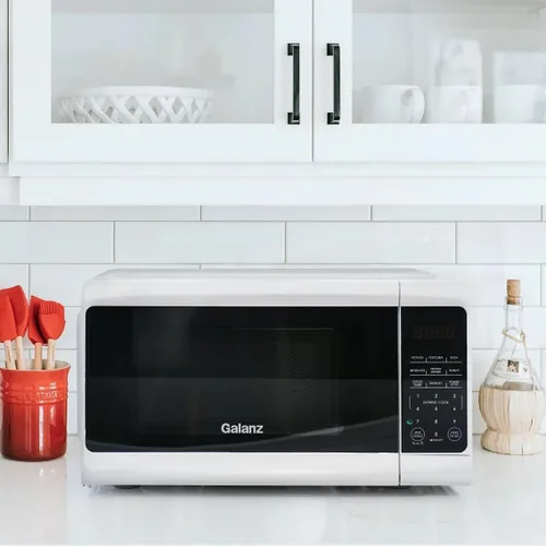 Miniatura 2 de Horno microondas de encimera de 0.7 pies cúbicos y 700 W en color blanco, microondas compacto con 10 niveles de potencia, pantalla LED, cocción