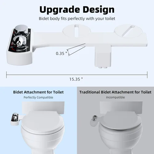 Miniatura 5 de Hibbent Accesorio de bidé para inodoro, rociador de agua caliente y fría, boquilla doble no eléctrica para lavado frontal y trasero, control