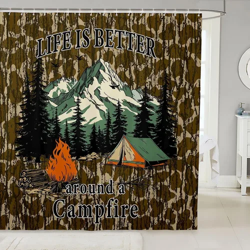 Miniatura 11 de Erosebridal American Flag Shower Curtain 72" Wx72 L Army Green Camo Waterproof Bathroom Curtains Bear Claw Hunting Theme Bathroom Shower Curtain