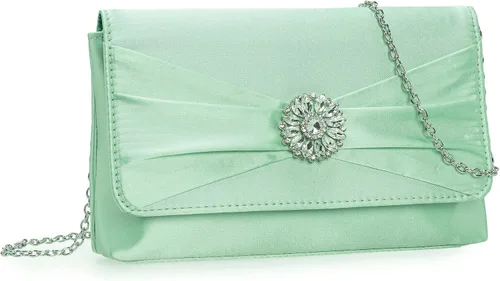 Miniatura 2 de CHARMING TAILOR Bolso de noche para mujer, con solapa plisada, de satén, formal, broche de diamantes, adornado, embrague