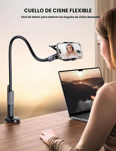 Miniatura 2 de Lamicall Soporte para teléfono con cuello de cisne para cama, clip de abrazadera de montaje para teléfono celular, brazo largo flexible, montaje