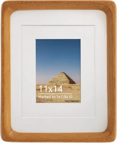 Marcos de fotos de madera natural inspirados en el marco de fotos de mesa con paspartú, pantalla vertical u horizontal (teca, 11 x 14 pulgadas mate