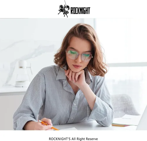 Miniatura 2 de ROCKNIGHT Hexagon Blue Light Blocking Glasses for Men Women Gaming Computer Tablet Phone Digital Screen Marco gris púrpura transparente