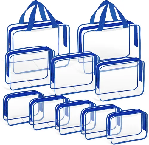 Miniatura 12 de TISRATOK Neceser de maquillaje transparente de viaje de 10 piezas, plástico PVC cosmético aprobado por la TSA Kit organizador con bolso con Negro