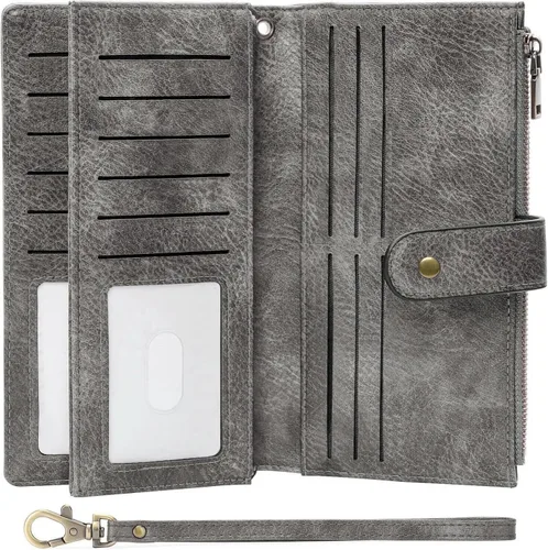Miniatura 14 de GOIACII Carteras para Mujer de Gran Capacidad Portador de Tarjetas de Crédito Cartera Rfid Mujer Doble Cremallera Bolsillo Cuero Bifold para Damas