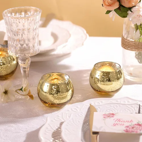 Miniatura 5 de 12 portavelas votivas doradas, portavelas de vidrio de mercurio dorado, decoraciones Diwali para el hogar, centros de mesa de boda para mesas