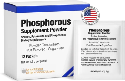 Suplementos de fósforo 12 paquetes, suplementos dietéticos en polvo con fosfato de sodio y fosfato de potasio, suplemento de fósforo con sabor a