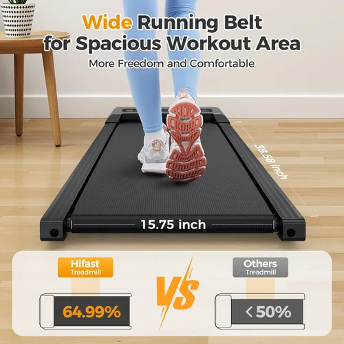 Miniatura 3 de Hifast Walking Pad Treadmill with Incline,Under Desk Treadmills for Home Office,300lbs Capacity Portable Small Walking Pad,2.5HP Quiet Running Pad