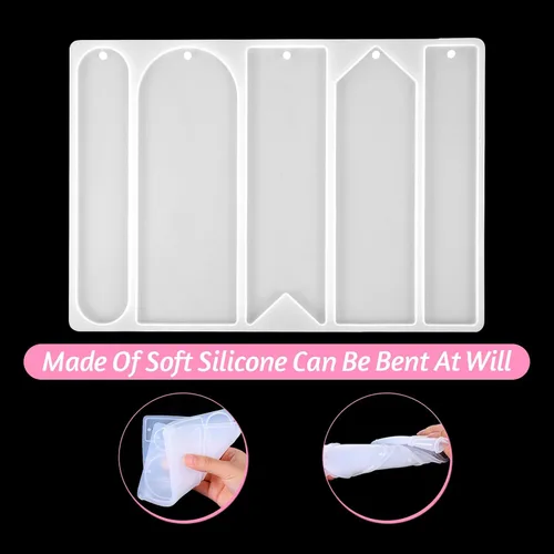 Miniatura 6 de Moldes de resina para marcapáginas de silicona, 5 formas y 20 piezas de borlas marcapáginas, moldes rectangulares de arco ancho, molde de silicona