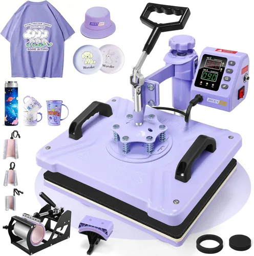 Miniatura 10 de AKEYDIY Máquina de Prensa de Calor 5 en 1 Mejorada para Camisetas 12X15 Pulgadas, Máquina de Prensa de Camisetas con Giro de 360° para Sublimación