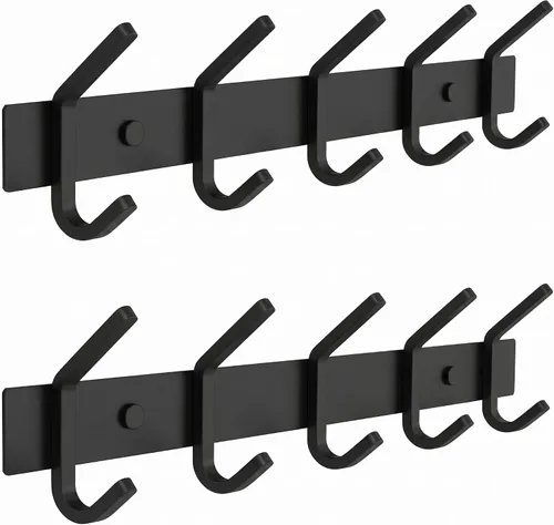 Miniatura 37 de Perchero de Abrigos Pequeño Negro Mate para Pared – Riel de Ganchos de Acero Inoxidable de 6 Pulgadas con 2 Ganchos Dobles para Abrigos