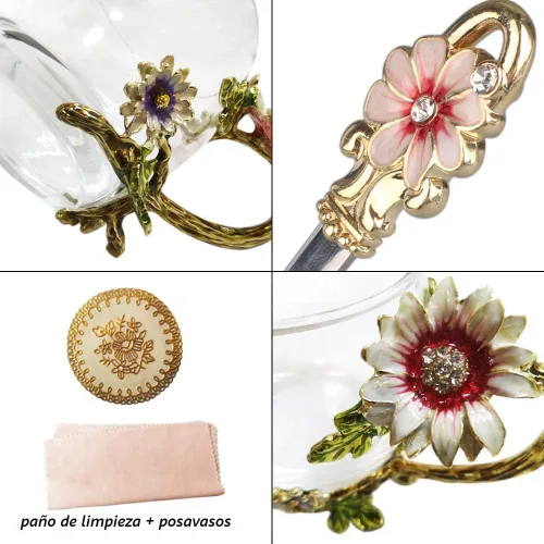 Miniatura 4 de Set de taza de té de cristal esmaltado con girasol sin plomo con cucharita, regalo para Navidad, día de San Valentín. El mejor regalo para tu madre