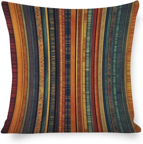 Miniatura 13 de Funda de cojín de lino con diseño de rayas bohemias, estilo bohemio, mexicano, retro, multicolor, funda de almohada decorativa de tela de lino