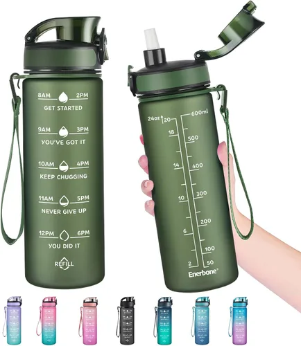 Miniatura 26 de Enerbone Botella de Agua, A Prueba de Fugas Sin BPA y Tóxicos, Botella de Agua Motivacional con Horarios para Beber y Pajita, Botella de Agua