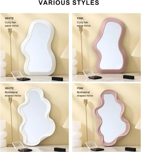 Miniatura 6 de Mokoze Espejo de pared asimétrico, acento decorativo irregular para dormitorio, entrada, sala de estar, decoración estética blanca para montaje