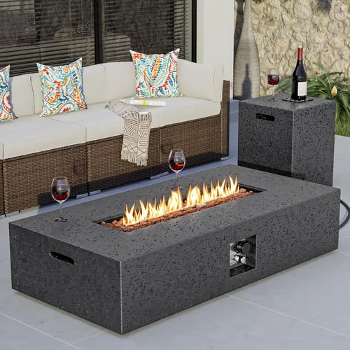 Miniatura 29 de COSIEST mesa cuadrada de propano para exteriores de arenisca con protector contra el viento, certificada, quemador de acero inoxidable de 50,000