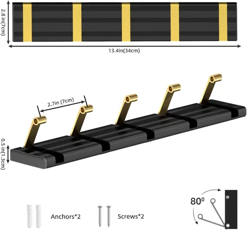 Miniatura 4 de Wisfame Ganchos para abrigos, perchero de aluminio montado en la pared, 5 ganchos plegables, resistente, ahorro de espacio, perchero de pared