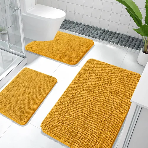 Miniatura 70 de OLANLY Juego de Alfombras de Baño de 3 Piezas, Tapetes de Baño de Chenilla Suave y Absorbente y Alfombra de Contorno en Forma de U para Inodoro