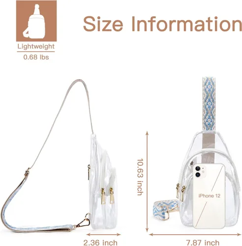 Miniatura 4 de Telena Riñonera transparente aprobada para estadios, bolsa cruzada para mujer, bolsa de cintura transparente con correa ajustable, 3-blanco