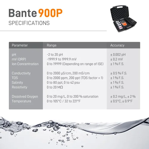 Miniatura 7 de Bante 900P Medidor portátil de pH/conductividad/oxígeno disuelto Medidor de calidad de agua multiparámetro para medir pH, ORP, iones