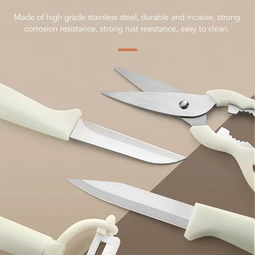 Miniatura 7 de Juego de cuchillos con bloque, juegos de cuchillos de cocina de 5 piezas con cuchillos de acero inoxidable, tijeras y pelador para carne de frutas